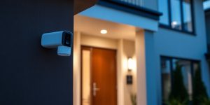 Smart home security system protecting a modern house.